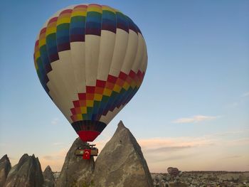 Low angle view of hot air balloon against sky