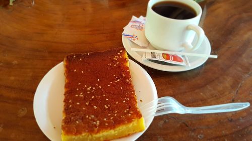 High angle view of breakfast on table