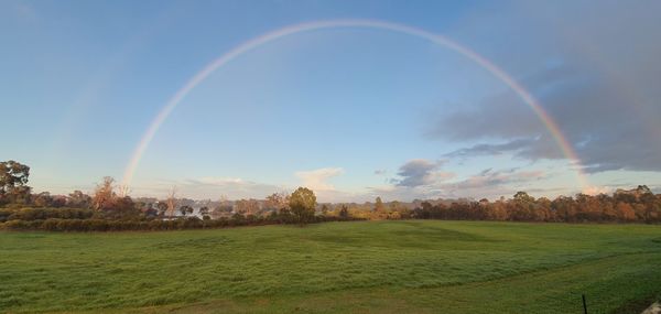 Scenic view of rainbow against sky