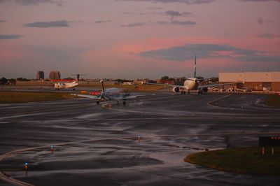 View of airport at sunset