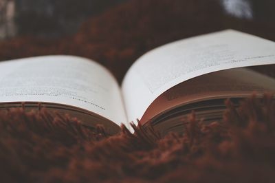 Close-up of open book on table