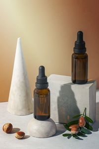Close-up of chess pieces on table