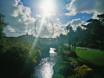 Panoramic view of waterfall against sky