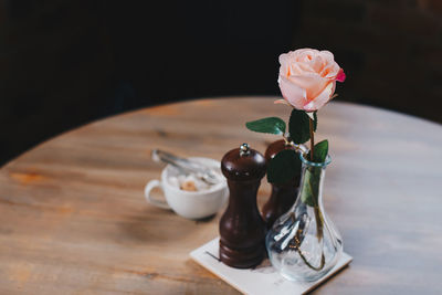 Close-up of rose on table