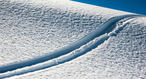 High angle view of snow covered land