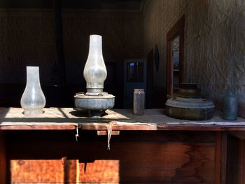 Close-up of lantern on table