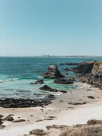 Scenic view of sea against clear sky