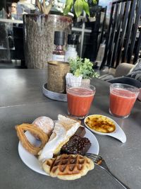 High angle view of food on table