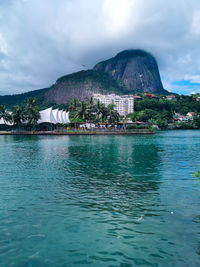 Scenic view of bay against sky