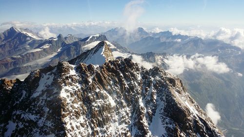 Panoramic view of snowcapped mountains against sky