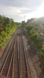 High angle view of railway tracks against sky