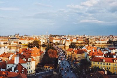 High angle view of buildings in city