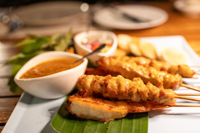 Close-up of food in plate on table