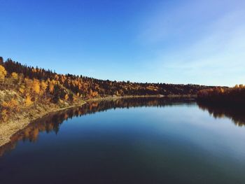 Scenic view of lake against blue sky