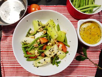 High angle view of meal served in bowl on table