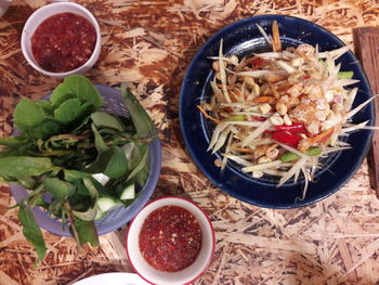 High angle view of food in bowl on table