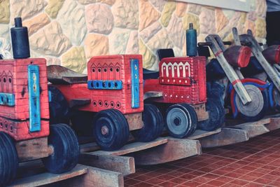 High angle view of red cart