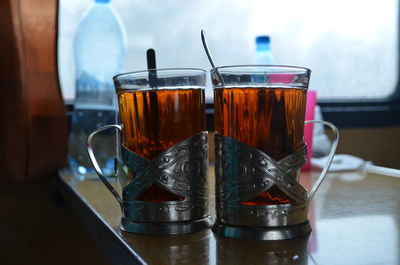 Close-up of drinks on table