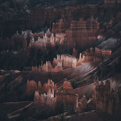 Aerial view of rock formations in desert