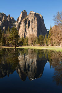 Reflection of mountain range in lake