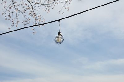 Low angle view of light bulbs hanging from ceiling