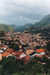 High angle view of town against sky