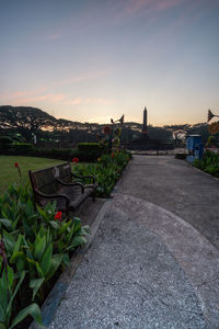 Scenic view of buildings against sky during sunset