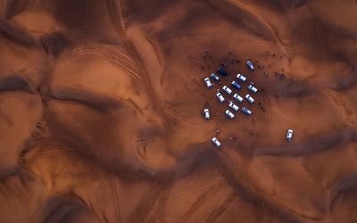 Aerial view of cars on desert