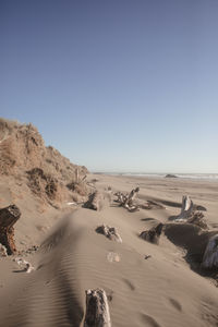 Scenic view of beach against clear sky