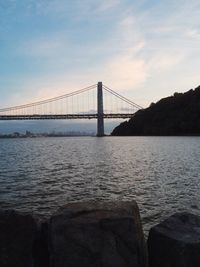 Suspension bridge over river