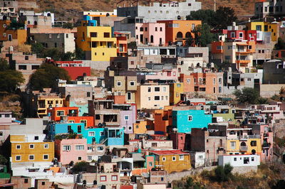 High angle view of buildings in city