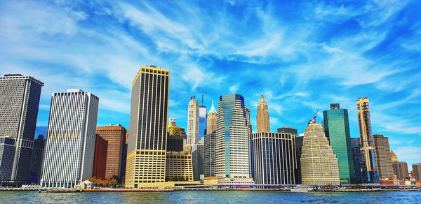 Panoramic view of buildings against cloudy sky