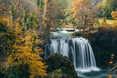 Autumn landscape with long exposure waterfalls at rastoke in croatia