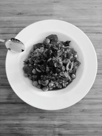 High angle view of breakfast in bowl on table