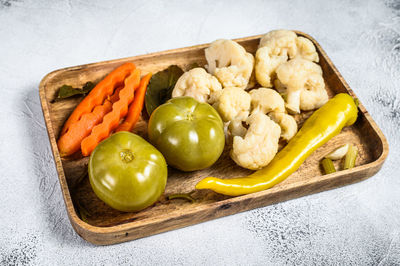 High angle view of fruits in plate