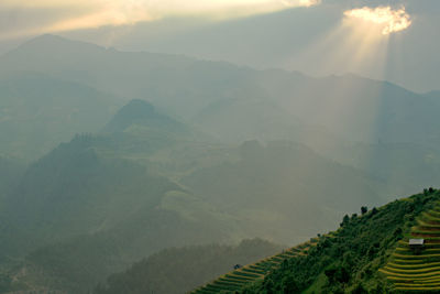 Scenic view of mountains against sky during sunset
