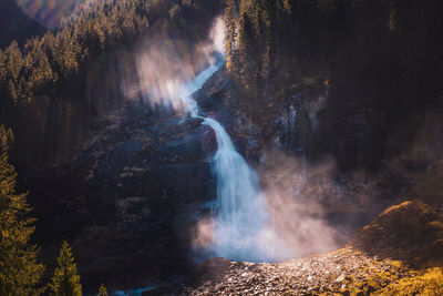 Long exposure image of the famous krimml alpine waterfalls in krimml, salzburg, austria