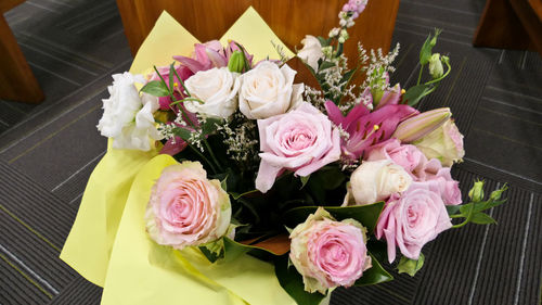 High angle view of rose bouquet