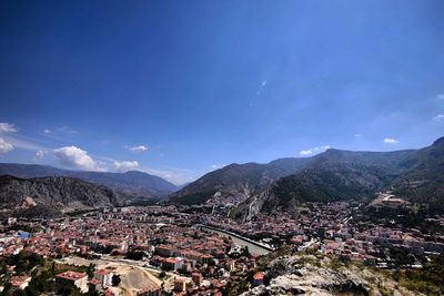 High angle shot of townscape against sky