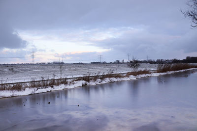 Scenic view of frozen lake against sky
