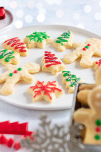 High angle view of cookies on table