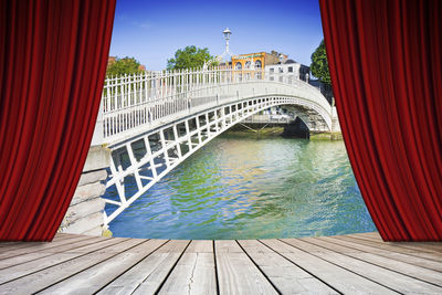 Bridge over canal against sky