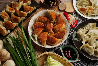 High angle view of food on table