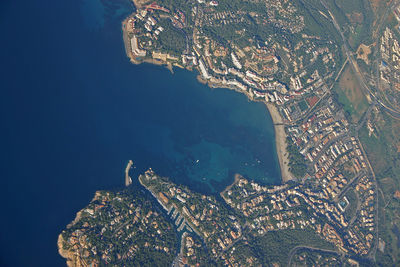 High angle view of buildings in city