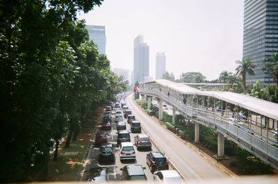 High angle view of traffic on road in city