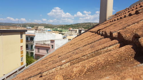 Tilt image of roof against sky