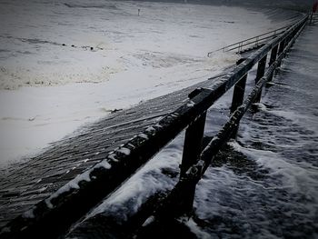 Water splashing in sea against sky