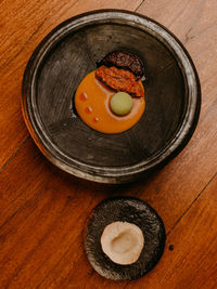 High angle view of dessert on table