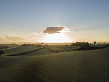 Scenic view of field against sky during sunset