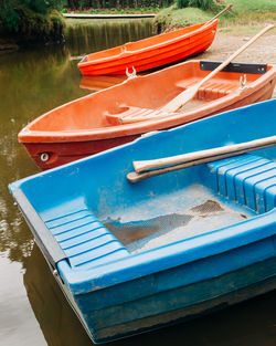 High angle view of water moored on lake